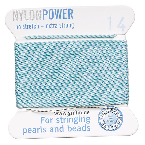 Thread, Griffin, nylon, turquoise blue, size #14. Sold per 2-meter card (approximately 78 inches). image number 0