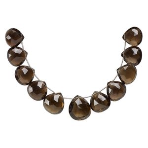 Smoky quartz 1pkg10, hand-cut top-drilled faceted puffed teardrop bead graduated 22x21mm-27x26mm