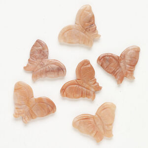 Peach quartz 1pkg6, carved butterfly bead natural 29x24mm-36x24mm