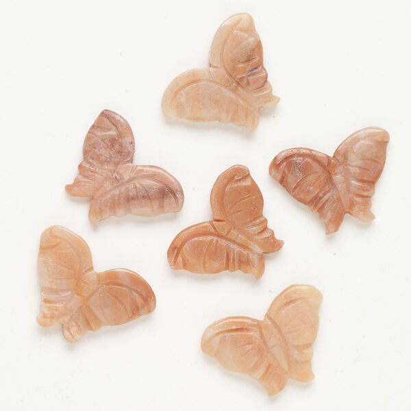 Peach quartz 1pkg6, carved butterfly bead natural 29x24mm-36x24mm image number 0