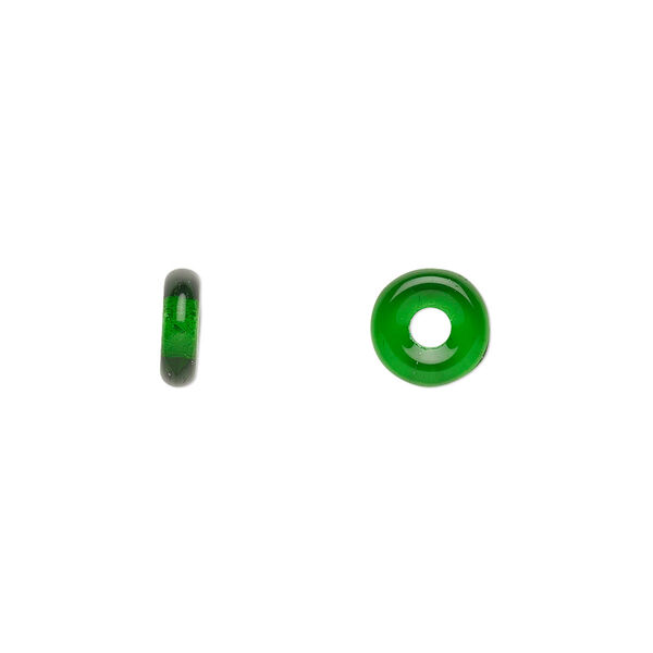 Bead, Czech pressed glass, emerald green, 8x2.5mm ring. Sold per pkg of 50. image number 0
