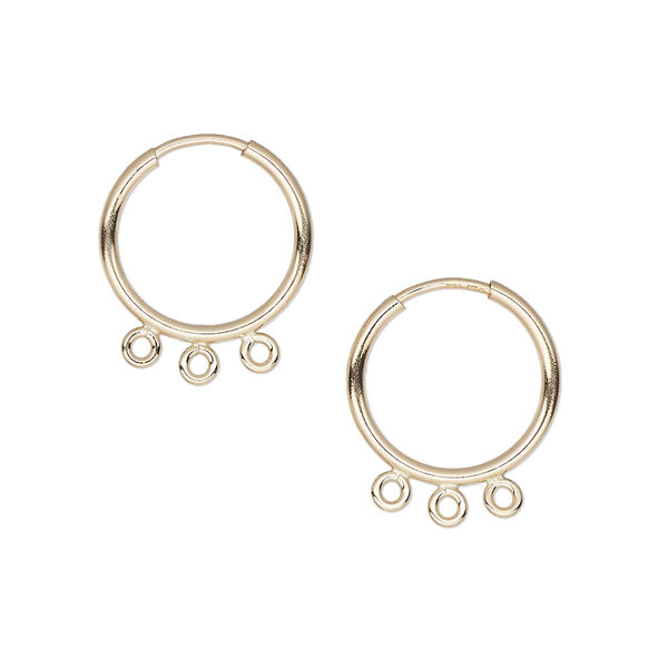 Earring hoop 1pkg2 14Kt gold-filled, 14mm / endless / 3 closed bottom loop, 21 gauge 1 pair image number 0
