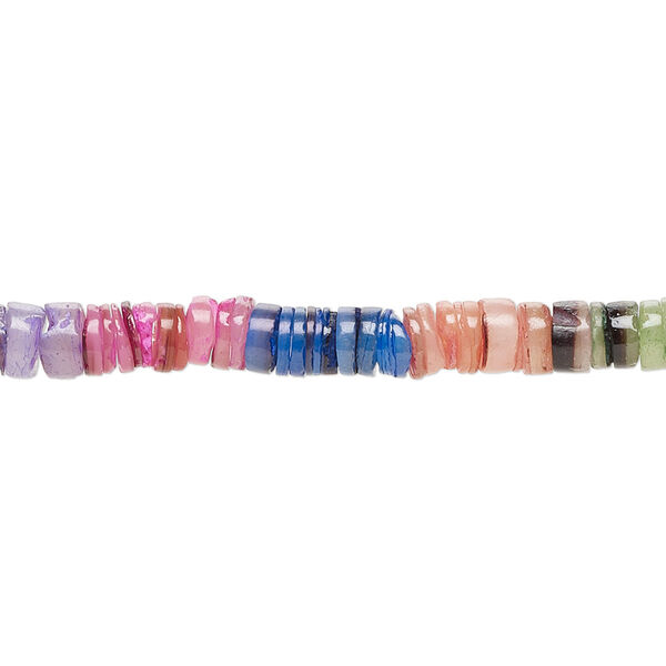 Bead, common hammer oyster shell (dyed), rainbow, 4-5mm hand-cut heishi, Mohs hardness 3-1/2. Sold per 24-inch strand. image number 0