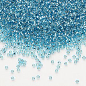 Seed bead, Miyuki, glass, transparent silver-lined ocean blue (RR2429), #15 rocaille. Sold per 35-gram pkg.