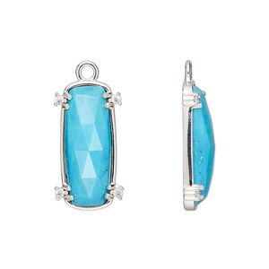 Drop, "turquoise" (resin) (imitation) / cubic zirconia / sterling silver, clear, 21x11mm hand-cut single-sided faceted oval. Sold individually.