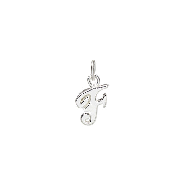 Charm, sterling silver, 10x7mm Champagne cursive alphabet letter "F." Sold individually. image number 0