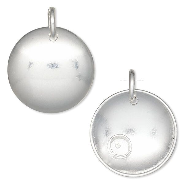 Drop, Hill Tribes, silver-plated brass, 21mm concave round with 4mm round setting. Sold individually. image number 0