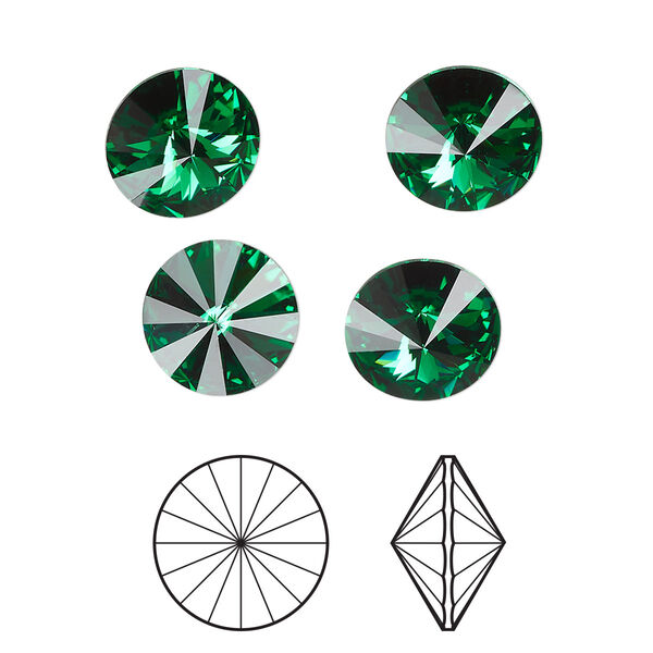 Chaton 4pk majestic green foil back, Crystal Passions® 10.54-10.91mm rivoli SS47 1122 image number 0