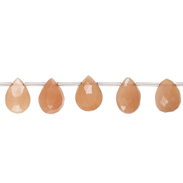 Bead, peach moonstone (natural), 8x5mm-9x6mm graduated hand-cut top-drilled faceted puffed teardrop, B grade, Mohs hardness 6 to 6-1/2. Sold per 4-inch strand, approximately 10 beads. image number 0