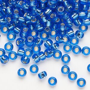 Seed bead, Miyuki, glass, pkg/25g, #6 rocaille, transparent silver-lined light blue (RR-19).