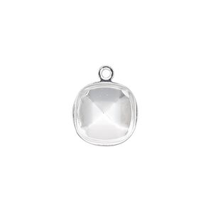 Drop, Almost Instant Jewelry®, silver-plated brass, 14mm rounded square with 12mm cushion setting. Sold per pkg of 4.
