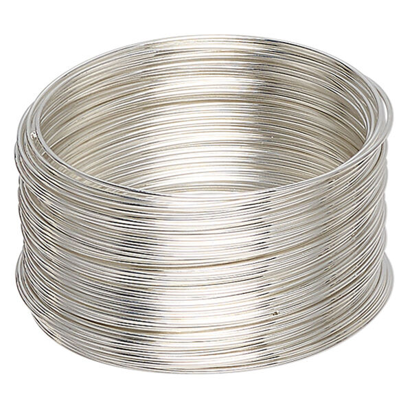 Memory wire, silver-plated stainless steel, 1-3/4 inch bracelet, 0.65-0.75mm thick. Sold per 1-ounce pkg, approximately 60 loops. image number 0