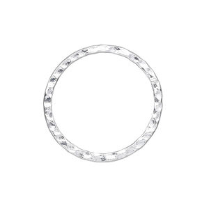 Component, silver-plated steel, 25mm double-sided hammered open round. Sold per pkg of 10.
