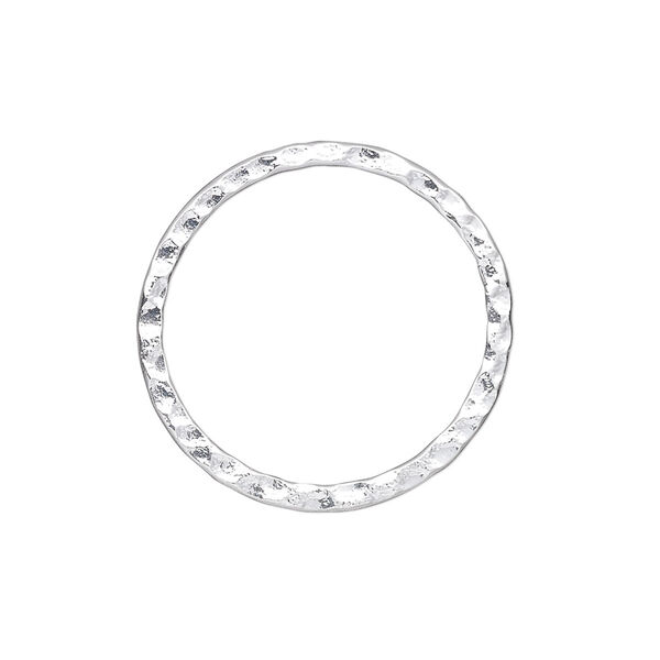 Component, silver-plated steel, 25mm double-sided hammered open round. Sold per pkg of 10. image number 0