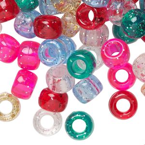 Pony bead mix, acrylic, multicolored with glitter, 9x6mm. Sold per pkg of 500.