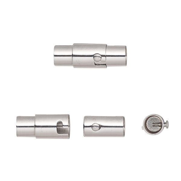 Clasp, glue-in, locking magnetic, stainless steel, 18x6mm round tube, 4mm inside diameter. Sold individually. image number 0