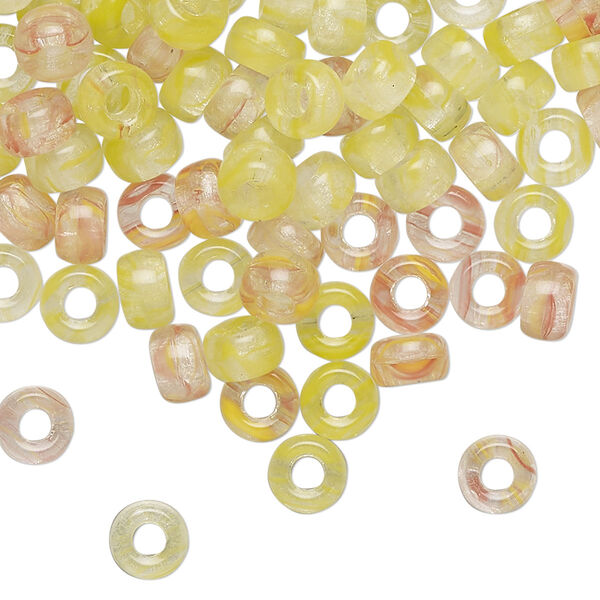 Bead, Czech pressed glass, translucent yellow and peach, 6x4mm crow. Sold per 1-ounce pkg, approximately 140 beads. image number 0