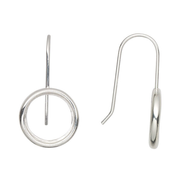 Ear wire, Almost Instant Jewelry®, sterling silver, 27mm fishhook with open back and 12mm rivoli glue-in setting, 20 gauge. Sold per pair. image number 0