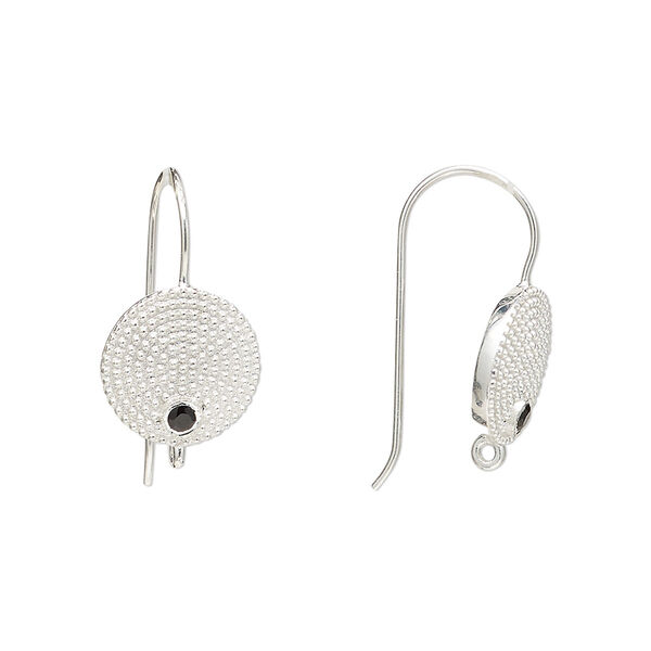 Sterling silver / black onyx 1pkg2, textured flat round ear wire, fishhook / closed loop 22 gauge 20mm / 11mm image number 0