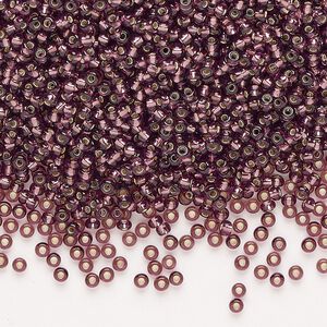 Glass 1pkg1, round seed bead opaque silver-lined purple #11 100g