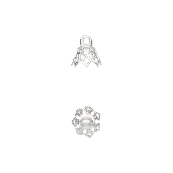 Bead cap, silver-plated brass, 8x5.5mm 7-prong bell, fits 5-7mm bead. Sold per pkg of 100. image number 0