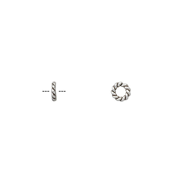 Jump ring, Hill Tribes, antiqued sterling silver, 6mm twisted round, 3mm inside diameter, 15 gauge. Sold per pkg of 18. image number 0