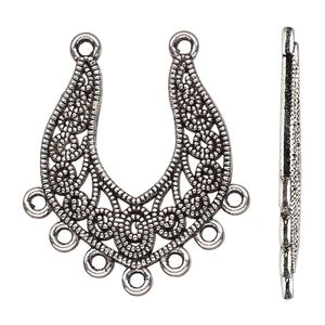 Focal, antique silver-finished "pewter" (zinc-based alloy), 30x26.5mm single-sided with 7 closed loops. Sold per pkg of 10.