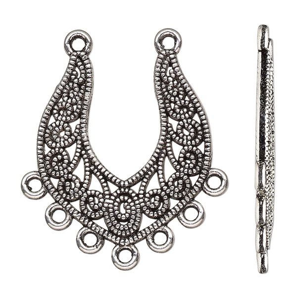 Focal, antique silver-finished "pewter" (zinc-based alloy), 30x26.5mm single-sided with 7 closed loops. Sold per pkg of 10. image number 0
