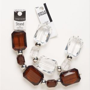 Bead assortment, acrylic and CCB, pkg/18, amber / clear / silver, assorted shapes and sizes.