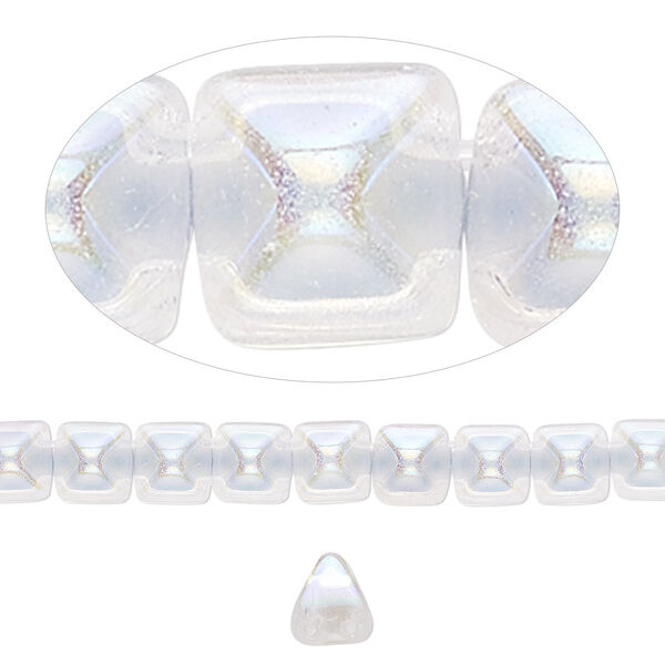 Spacer, Preciosa, Czech pressed glass, transparent clear AB, 6x6x7mm 2-strand pyramid, fits up to 3mm bead. Sold per 8-inch strand, approximately 30 spacers. image number 0
