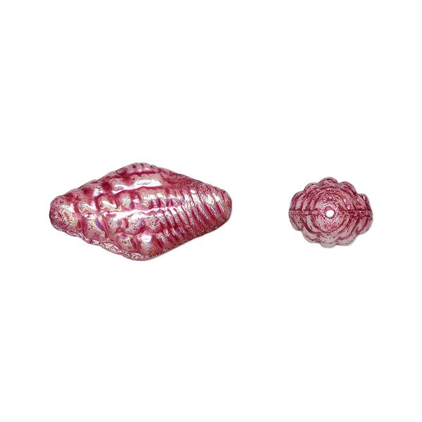 Bead, Preciosa, Czech pressed glass, opaque alabaster violet luster, 16x8mm whelk shell. Sold per pkg of 10. image number 0