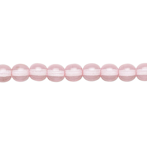 Bead, Czech dipped décor glass druk, pink, 6mm round. Sold per 15-1/2" to 16" strand. image number 0