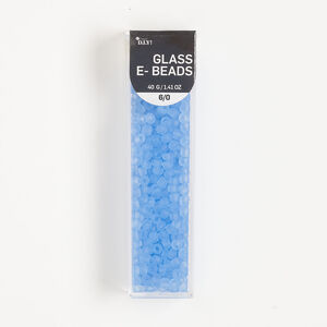 Seed bead glass 1pkg1, #6 round 40g, translucent frosted blue