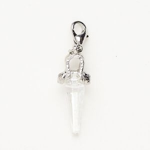 Drop "pewter" (zinc-based alloy) / glass 1pkg1 24x10mm spike, antique silver finish/ clear AB lobster claw clasp