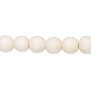 Bead, Taiwanese cheesewood (dyed / waxed), white, 7-8mm round. Sold per pkg of (2) 15-1/2" to 16" strands.