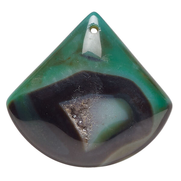 Druzy green agate 1pkg1, puffed teardrop focal B grade, 35x30mm-42x40mm image number 0