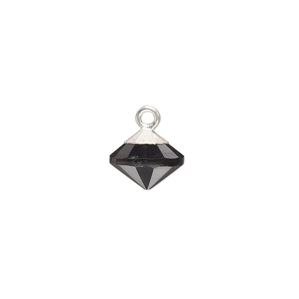 Drop, black onyx (dyed) / sterling silver / silver-plated copper, 11x9mm hand-cut faceted bicone. Sold individually. image number 0