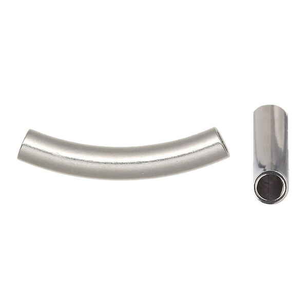 Bead, stainless steel, 30x5mm curved tube. Sold per pkg of 4. image number 0