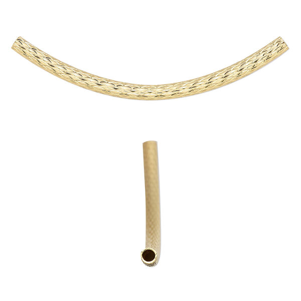 Bead, gold-plated brass, 51x13mm diamond-cut curved tube. Sold per pkg of 2. image number 0