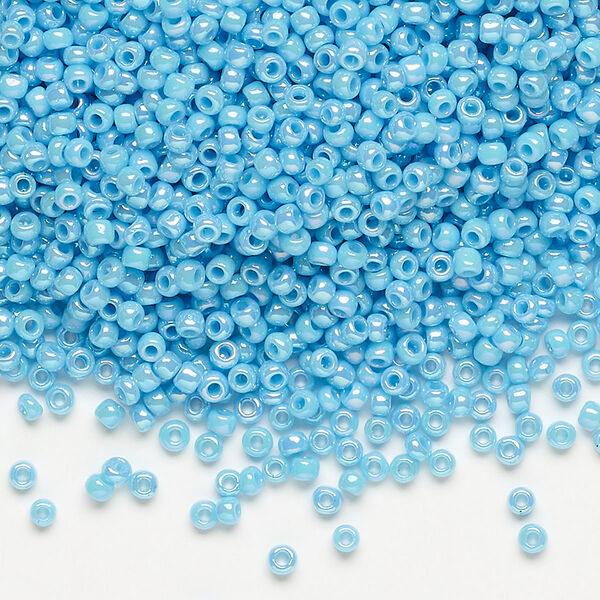 Seed bead, Dyna-Mites™, glass, pkg/40g, #11 round, opaque rainbow light turquoise blue, (742R 11/0 RR). image number 0