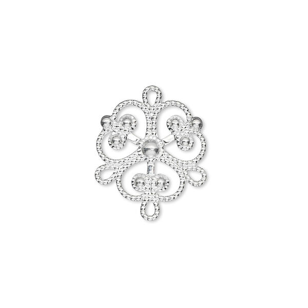 Drop, silver-finished brass, 19x16mm fancy clover with 3 loops. Sold per pkg of 10. image number 0
