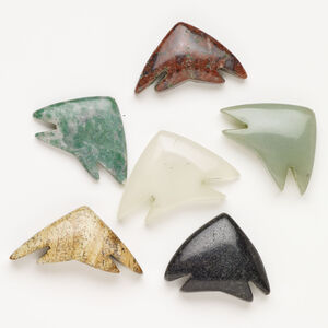 Multi-gemstone 1pkg6, half-drilled puffed / flat fish focal mix 37x24mm-45x32mm