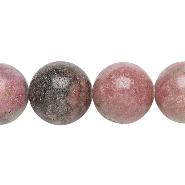 Bead, rhodonite (natural), 15-16mm round, D grade, Mohs hardness 5-1/2 to 6-1/2. Sold per 15" to 16" strand. image number 0