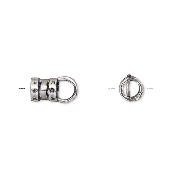 Crimp end, antique silver-plated brass, 6.5x6mm tube with loop, 3.8mm inside diameter. Sold per pkg of 2. image number 0