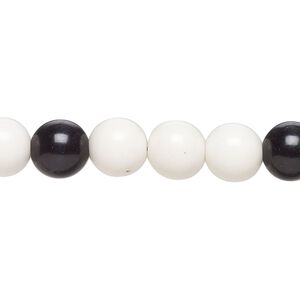 Bead, porcelain, opaque shiny black and white, 8mm round. Sold per 8-inch strand, approximately 20 to 25 beads.