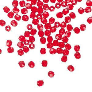 Bead 1pkg1200 (1 mass), Czech fire-polished glass, ruby red, 3mm faceted round.