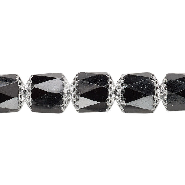 Bead, Czech glass, opaque jet and metallic silver, 10mm round cathedral. Sold per 15-1/2" to 16" strand. image number 0