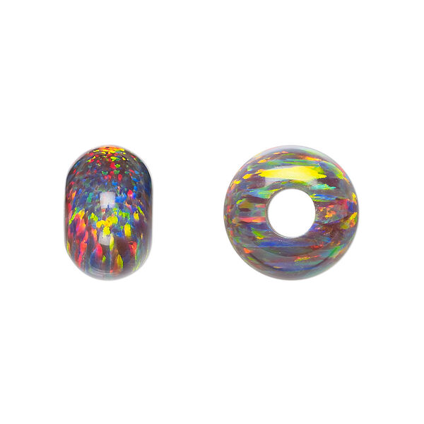 Bead, Dione®, Mexican "opal" (silica and epoxy) (man-made), multicolored, 14x9mm rondelle. Sold individually. image number 0