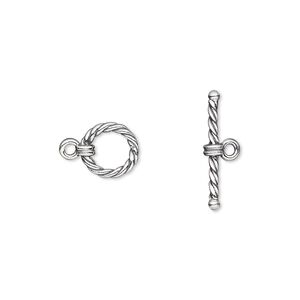 Clasp toggle 1pkg2 sterling silver, 8mm twisted round, antiqued 1-strand