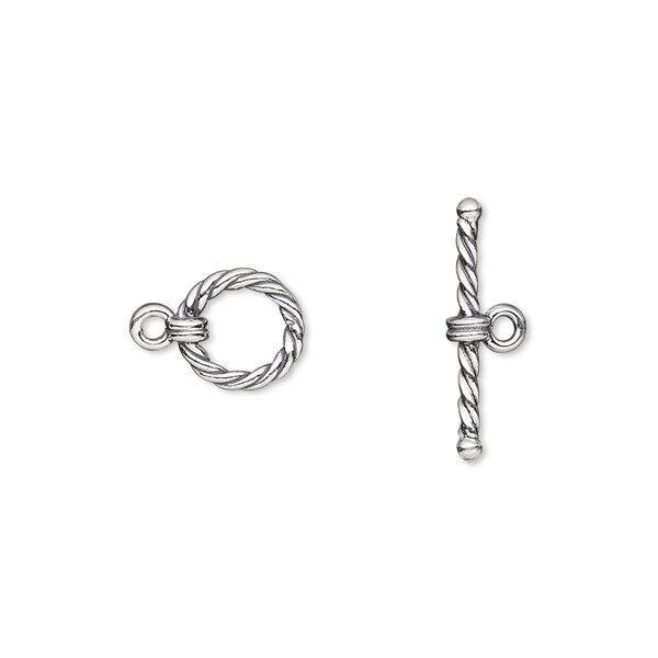 Clasp, toggle, antiqued sterling silver, 8mm twisted round. Sold per pkg of 2. image number 0